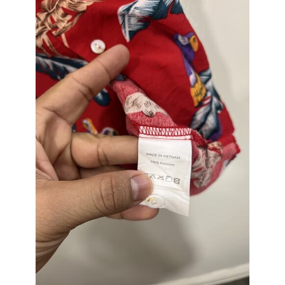 90s Retro Vacation Camp Shirt L Resort Tropical Preppy Beach Parrot Palm Art - Picture 7 of 12